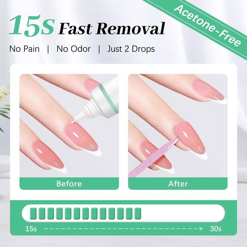 Nail Glue & Nail Glue Remover for Press On Nails, 10g Semi Sold Glues No Curing Needed, 10ml Gentle Quick Remove Not for Gel Polish Base Coat, Upgraded Long Lasting 28+ Days Fake Acrylic Tips