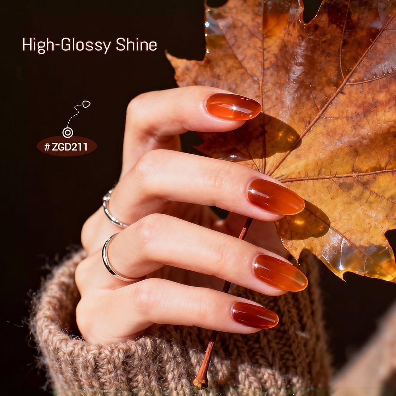 OpenLive 10ml Fall Jelly Nail Polish Set 6 Colors Gold Maple Leaf Pumpkin Yellow Burnt Orange Art Nail Polish Quick Dry for Women Girls Gift