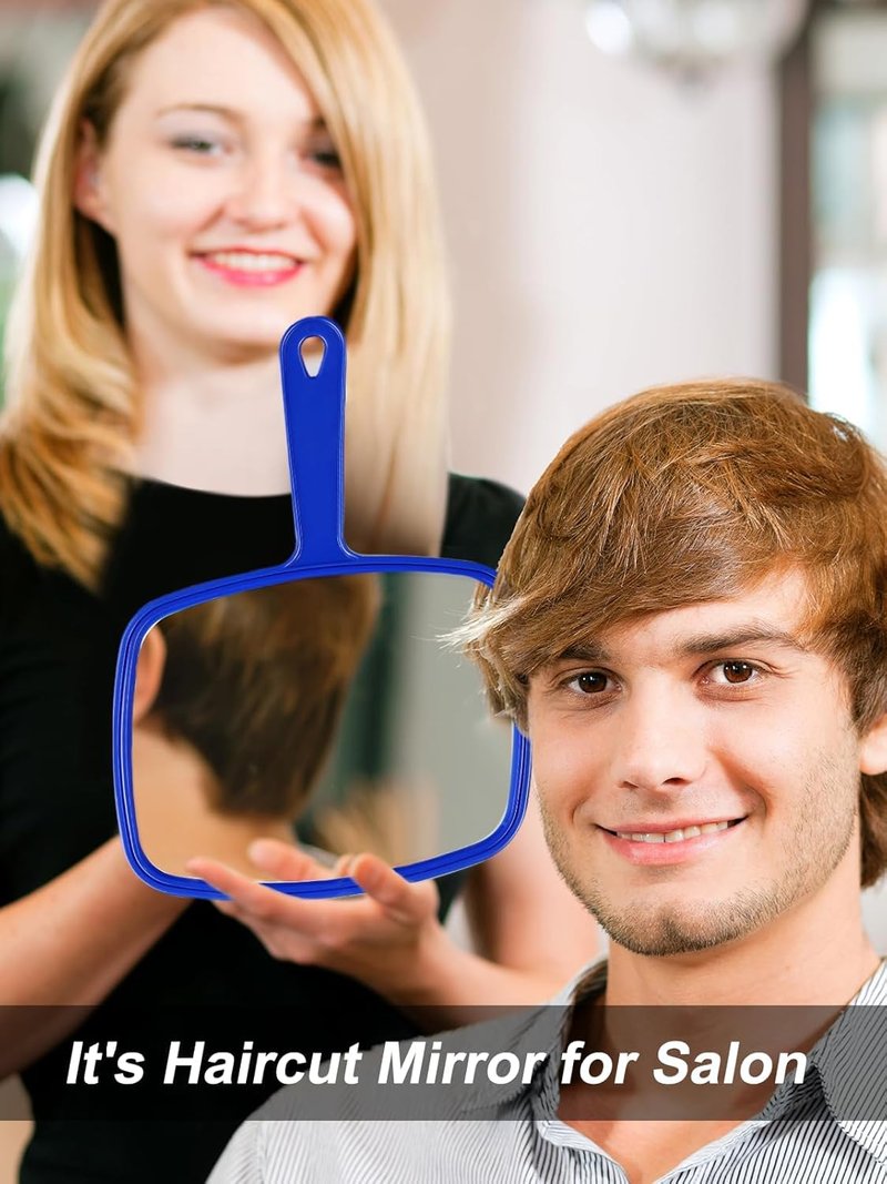 Gladmart Handheld Salon Mirror - Square Barber Hairdressing Mirror with Handle | Blue 7.4 x 10.3 Inches