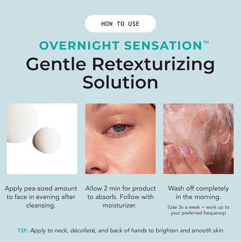 Overnight Sensation Exfoliator - Gentle Retexturizing Solution with Vitamin C & Probiotics | Vegan, All Skin Types