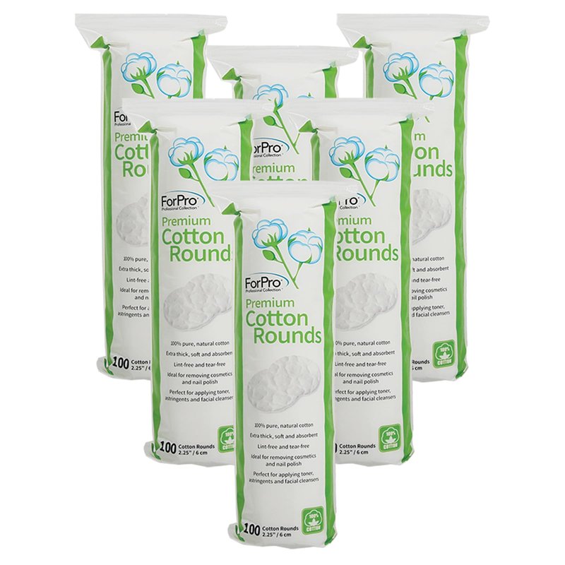 ForPro Professional Collection Premium Cotton Rounds, 100% Cotton, Non-Tearing, Lint-Free, for Cosmetic, Nail, and Personal Use, 2.25”, 600-Count (Pack of 6-100 Rounds)