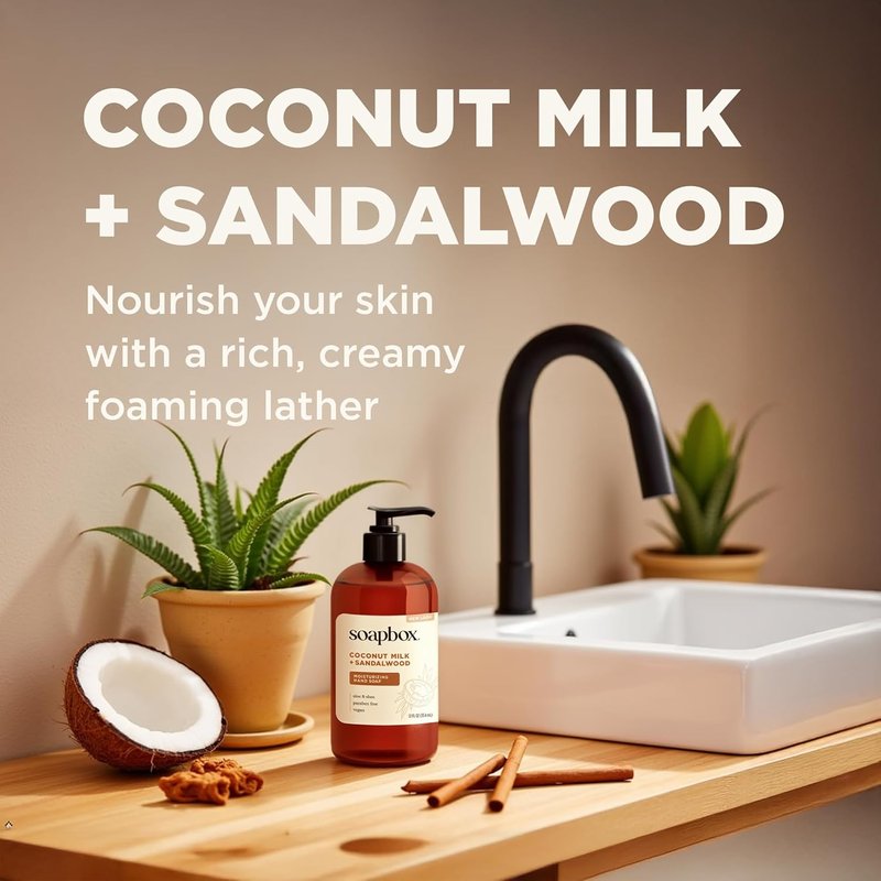 Coconut Milk & Sandalwood Liquid Hand Soap - Moisturizing Cleanser | Gentle, Clean Ingredients - 3 Pack