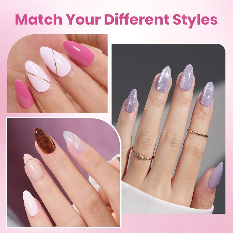 Beetles Gel Nail Kit Etch-X, Almond Short, 288pcs 12 Sizes Nail Tips, with 10ml Hema-Free Nail Glue Gel, Glue on Nails for Acrylic Press On Nail, Pre-Etched Half Matte Extension Set for Home DIY
