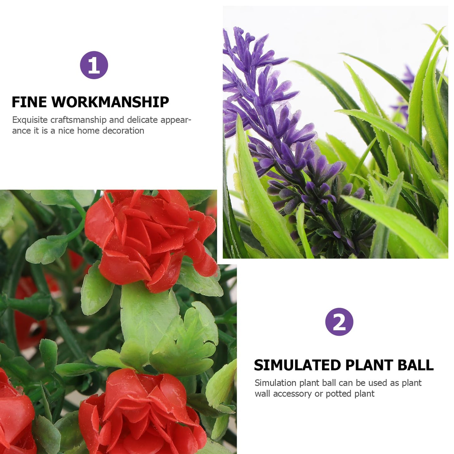 Hemoton 2Pcs Artificial Plants Flowers,Artificial Lavender Ball Rose Ball,Decorative Round Floral Balls,Hanging Balls Decoration,Artifical Lifelike Plants for Home Balcony Patio Garden Party