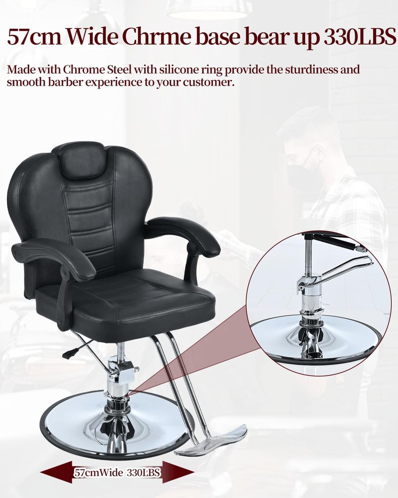 Aurofurz Barber Chairs for Barbershop,Reclining Salon Chairs for Hair Stylist with Heavy Duty Hydraulic Pump/Headrest/Footrest,360° Rotation, Tattoo Chair Shampoo Equipment for Beauty Shop