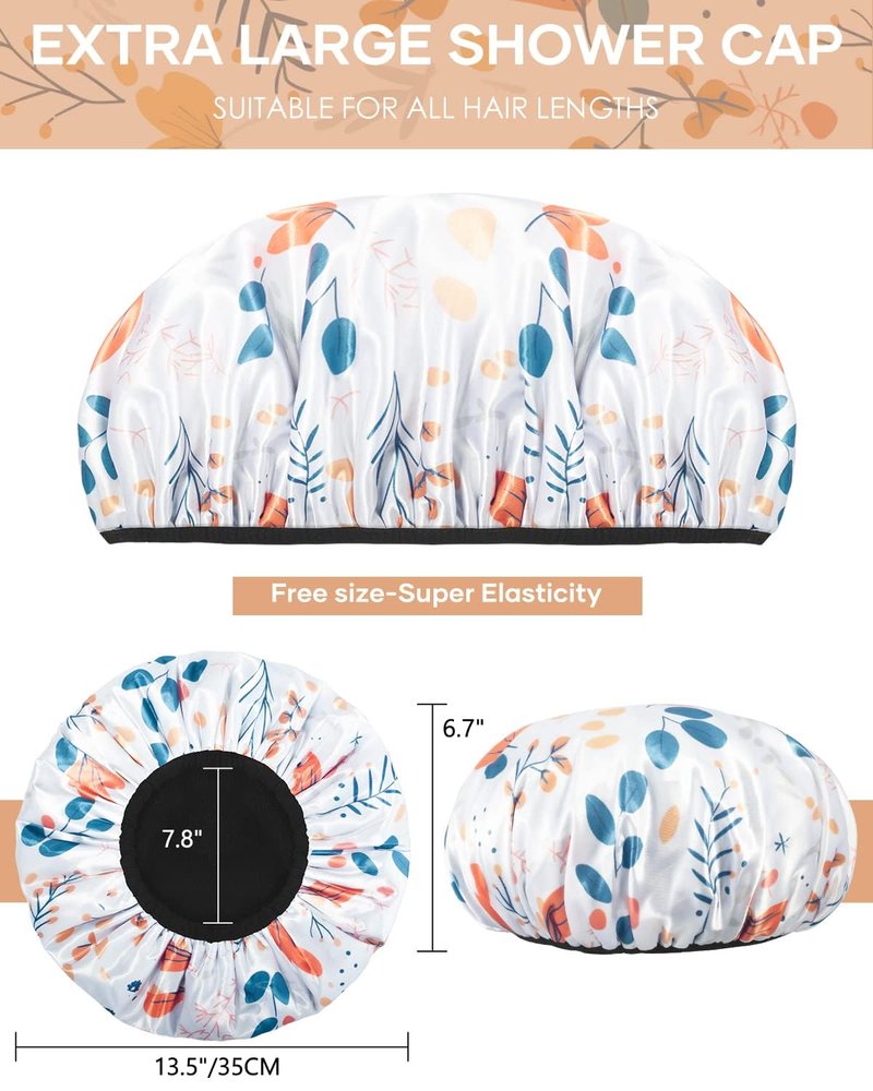 Aquior Shower Cap,Terry Lined Shower Cap for Women Reusable, Triple Layer Waterproof Bath Cap, Extra Large for Women Long Hair