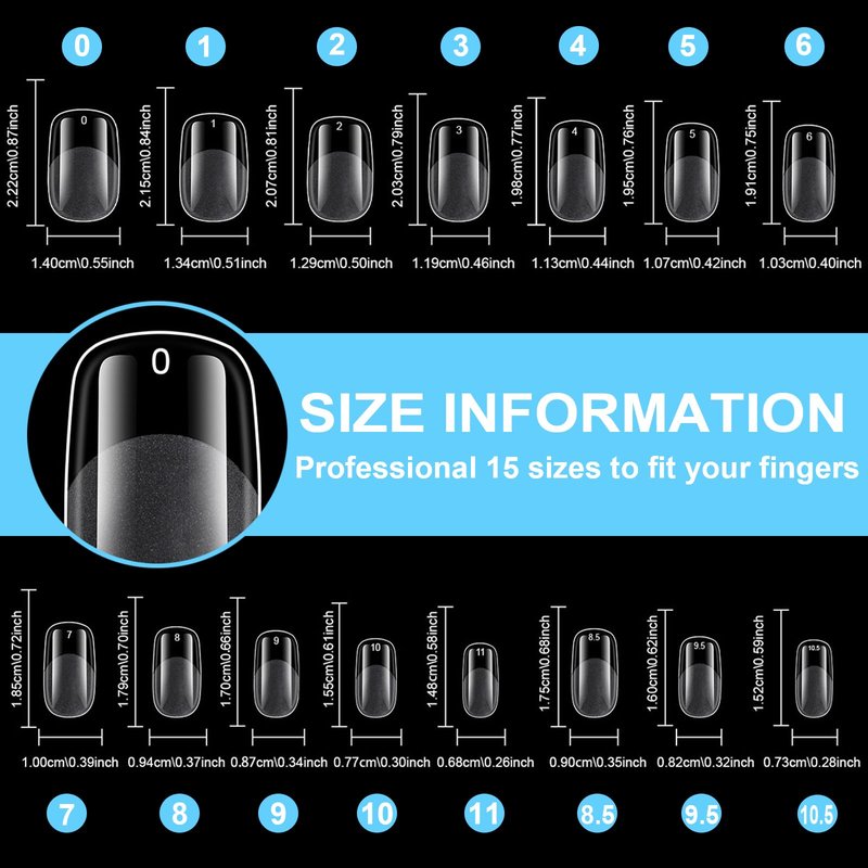 BlueZOO Gel Almond & Squoval Nail Tips 600Pcs - Medium 2 Shapes Acrylic Fake Nails Pre-etching Tapered Square and Almond Press On False Nail for Extension Manicure Home DIY Salon Supplies, 15 Sizes
