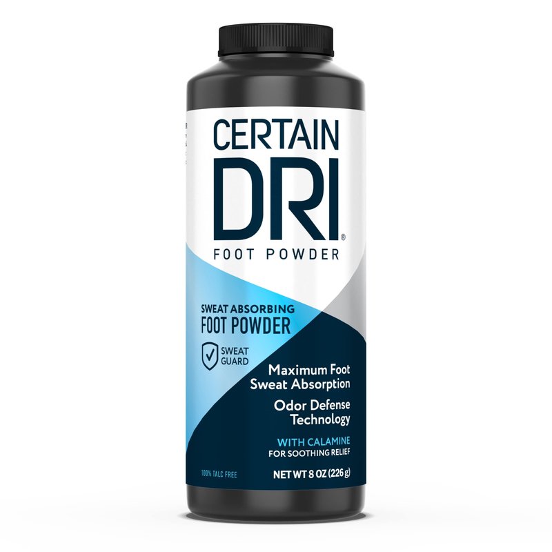 Certain Dri Foot Powder for Men & Women - Talc-Free, Maximum Sweat Absorption & Odor Control - Calamine-Infused Anti-Friction Formula for Sensitive Skin & Long-Lasting Shoe Odor Control - 8 oz