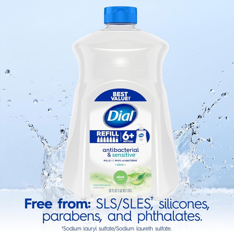 Dial Antibacterial Defense Liquid Hand Soap - Aloe Scent, Gentle Formula, 52 Fl Oz Refill (Pack of 3)