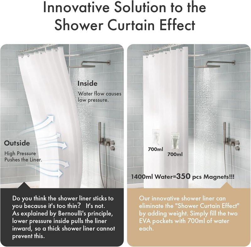AmazerBath Shower Curtain Liner - Waterproof White Plastic with 2 Weighted Pockets | 72x72 Inches