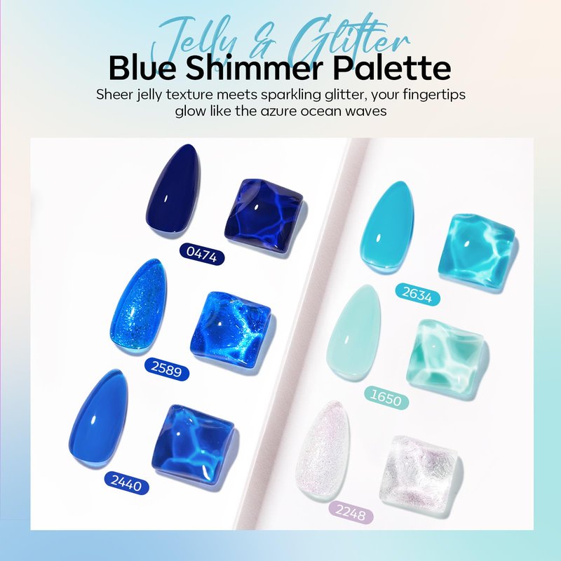 modelones Blue Gel Nail Polish, 6 Colors Jelly Glitter Sky Icy Klein Blue Gel Polish Set Light to Dark Shades for DIY French Nails Polka Dot Nails Soak Off Nail Art Kit Manicure Salon