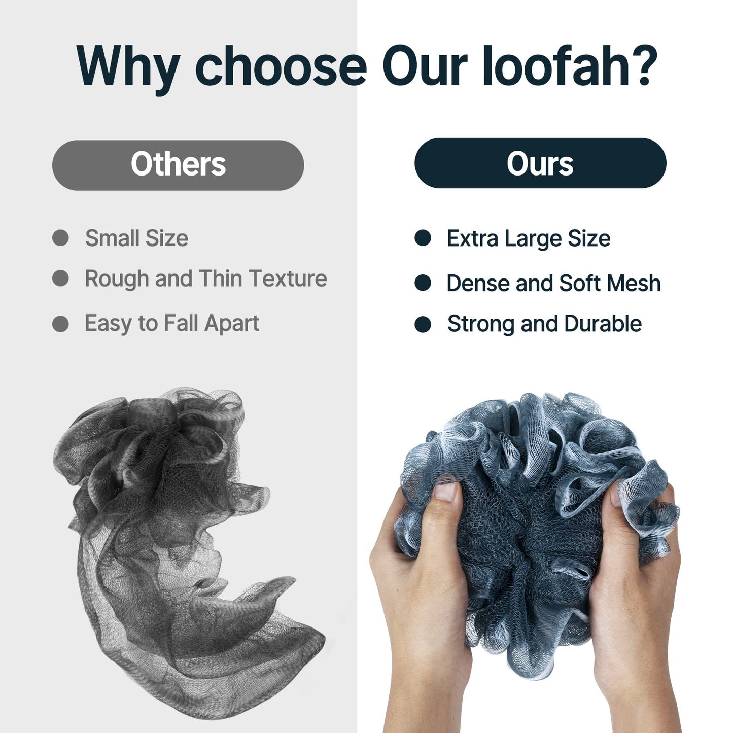AmazerBath Loofah Sponge, Shower Loofah for Men and Women - Body Scrubber Loofa Set of 3 Indigo & White Edge, Bath Sponge 60g/PCS