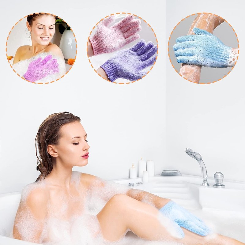Exfoliating Bath Gloves, Body Scrub Gloves, Dead Skin Cell Remover for Beauty Spa Massage, Skin Shower Body Scrubber- (3 Pairs, 6 Pcs)