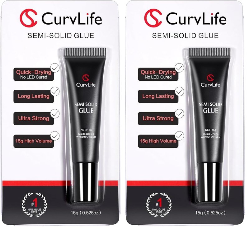 Curvlife Super Strong Nail Glue 15g for Press On Nails - Quick Drying, Semi Solid, Long Lasting, No UV Light Needed (Pack of 2)