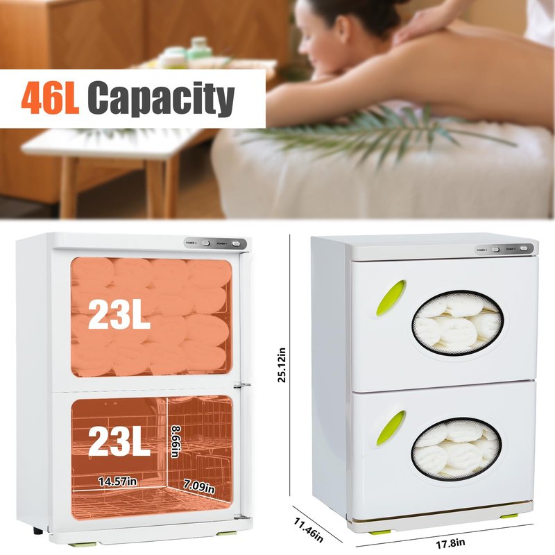 MOMOKOVA 46L Hot Towel Warmer, Large Capacity Spa Towel Warmer with Double Cabinets, Professional Towel Warmer Cabinet with Clip & 4 Racks for Salon, Barber Shop, Massage, Facial
