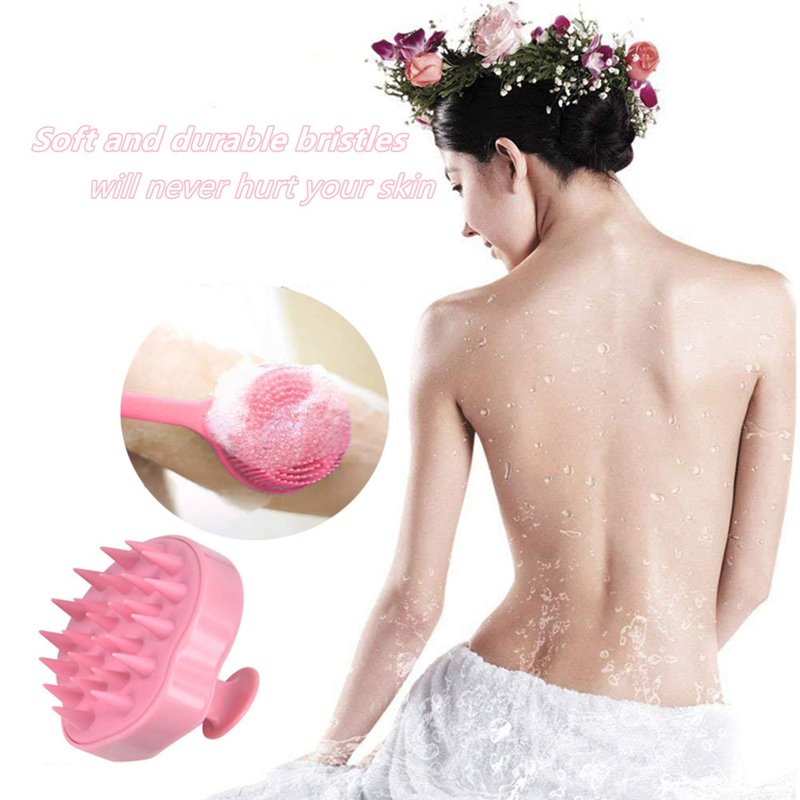 Cinlitek Silicone Body Scrubber & Scalp Massager, Long Handle Shower Brush, Exfoliating Scrubber for Men, Women & Kids