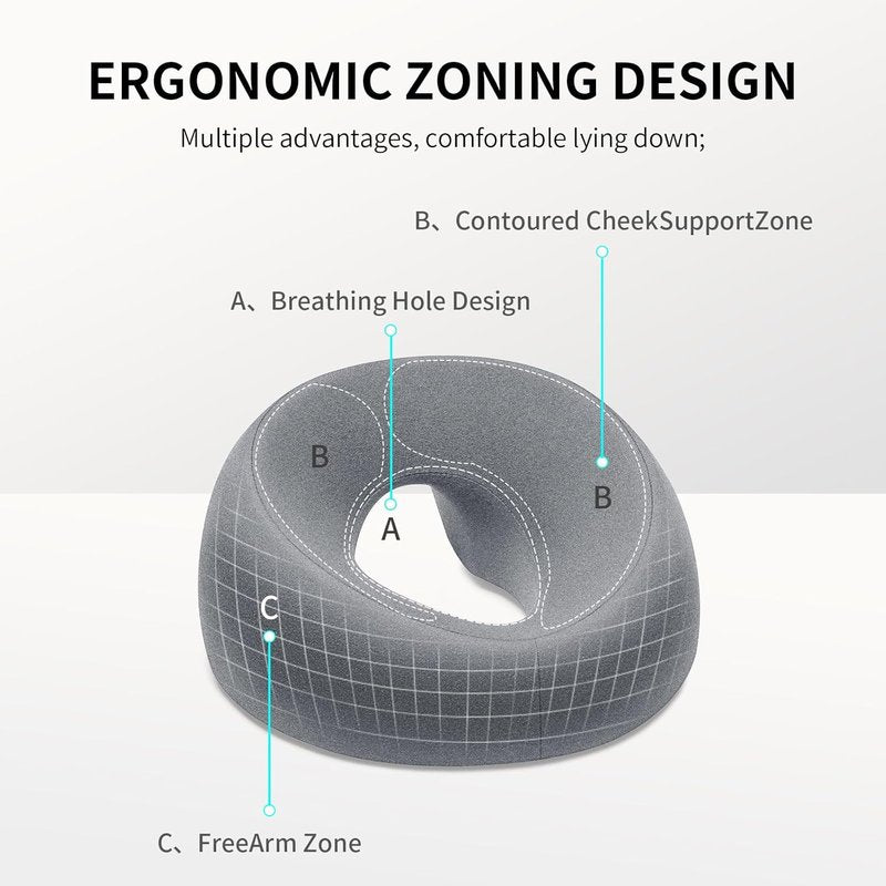 Prone Massage Pillow - Chest & Face Support for Sleep | Removable Washable Cover, Non-Slip Bottom (Grey)