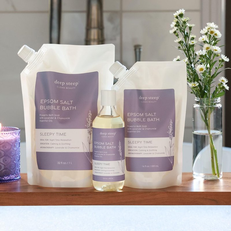 Deep Steep Epsom Salt Bubble Bath, Sleepy Time, 32 oz – Calming Soak with Coconut, Argan, Shea Butter, Aloe Vera & Essential Oils – Vegan, Clean Beauty, Relaxation & Stress Relief