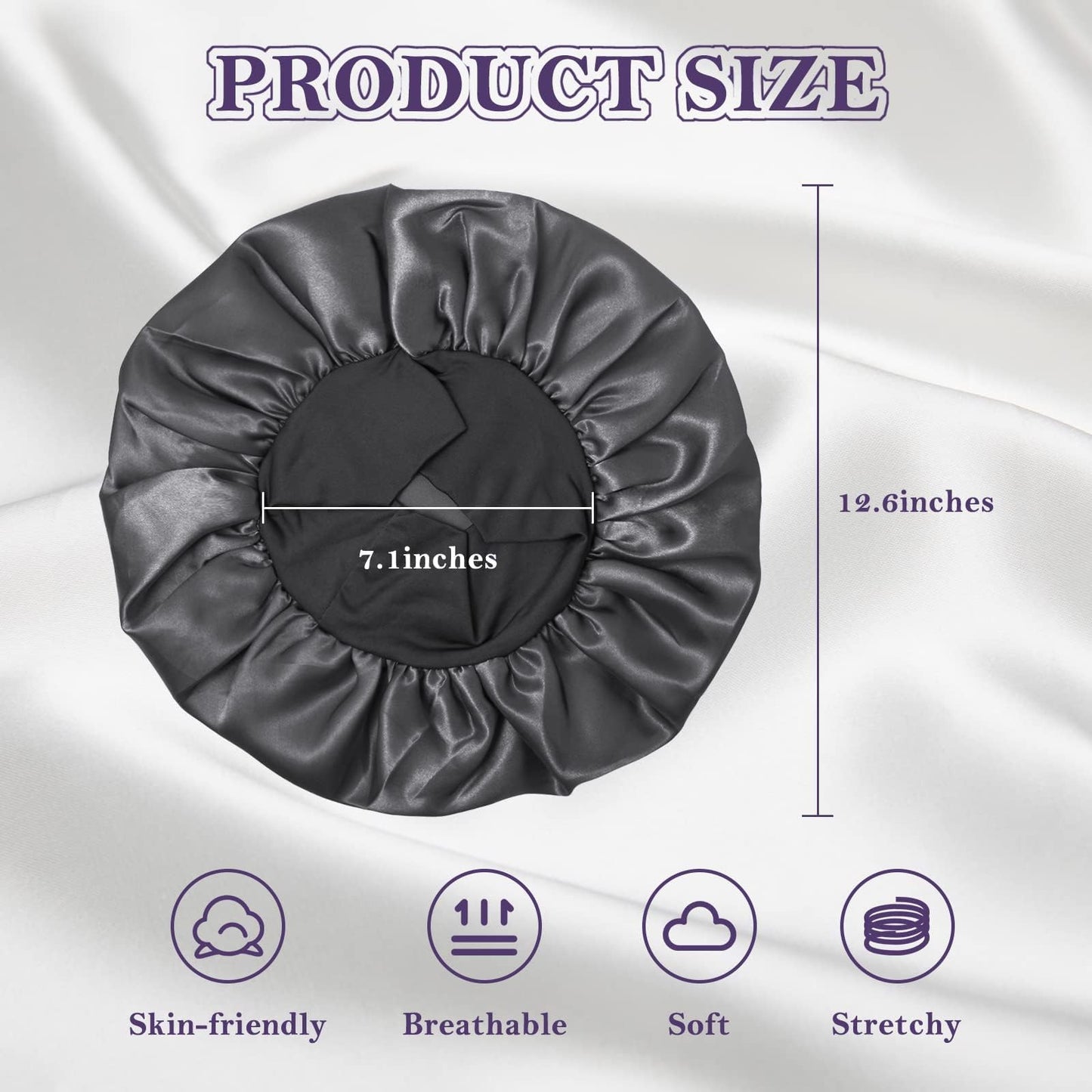 ZHENSILK 2Pcs Silk Bonnet for Sleeping, Satin Hair Bonnets, Soft Elastic Band Silk Sleep Cap, Hair Wrap for Women (Black Gold)