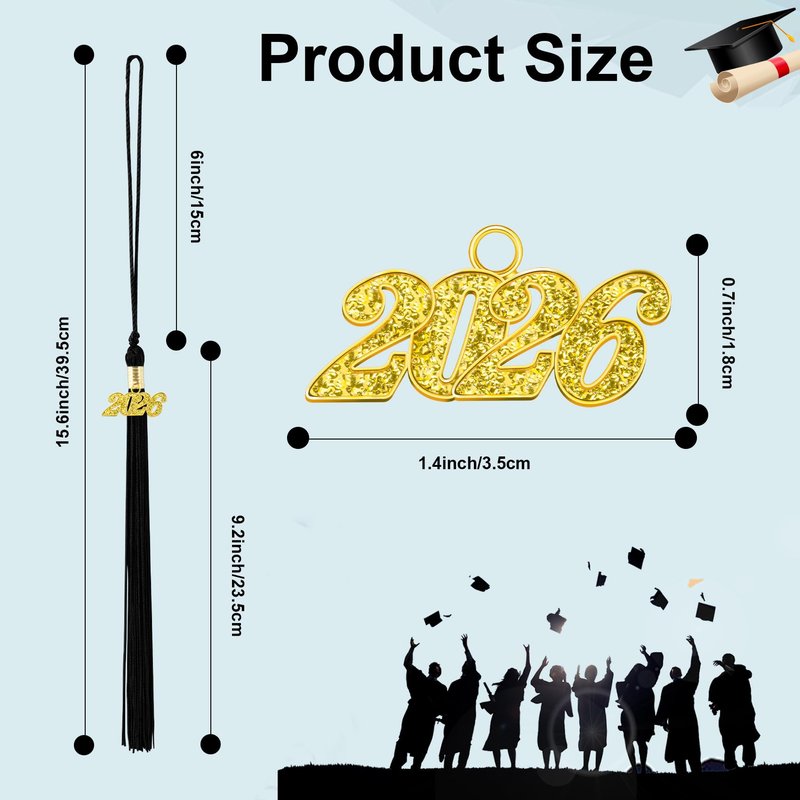 2026 Tassel Graduation, Black Graduation Tassel, 2026 Graduations Cap Tassels, Gradutate Cap Tassels with 2026 Year Gold Charms for Grad Cap Hat Accessories Ceremonies Memorial Graduations Decorations