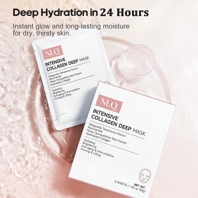 NLQ Collagen Face Mask Overnight Hydrogel Deep Mask - Glass Skin Intensive Hydrating & Firming Pore Refining Anti-Aging Sheet Mask, Skincare Gift for Women (5 Sheets)