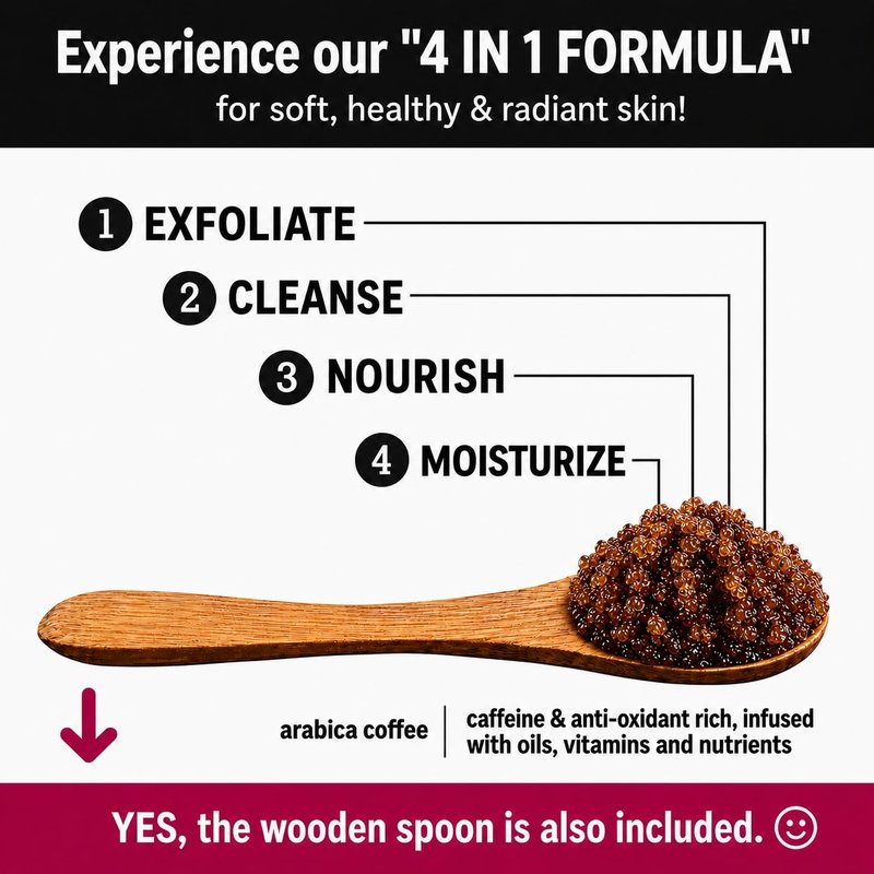 pureSCRUBS Premium Organic Arabica Coffee Body Scrub Set, Skin Smoothing Moisturizing Body Exfoliator - Includes Wooden Spoon, Loofah and Exfoliating Bar Soap - Large 16oz