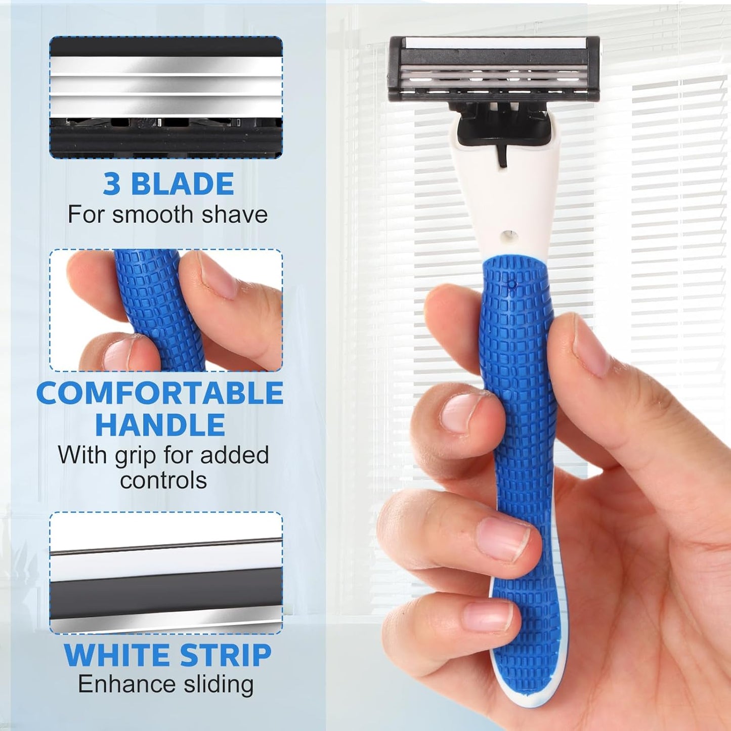 Skiennix Refillable Disposable Razors for Men - Sensitive Skin Travel Shave Set | 50 Pcs with 2 Handles & 48 Cartridges