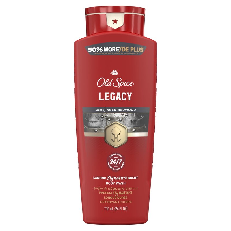Old Spice Body Wash for Men, 24/7 Shower Fresh & Clean with Daily Use, Lasting Signature Scent, Refreshing Lather, Moisturizing Formula, Legacy with Coconut, Pine & Cedar Scent, 24 oz