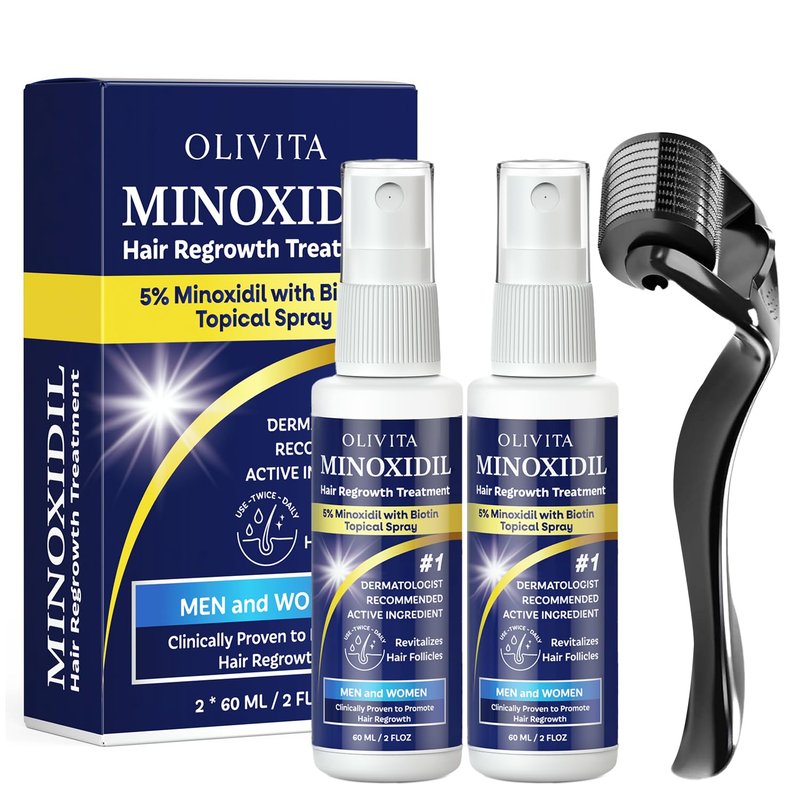 5% Minoxidil for Men and Women Hair Growth Kit: Minoxidil Spray Hair Regrowth Treatment Serum with Biotin & Rosemary -Stop Hair Thinning and Hair Loss For Stronger Thicker Longer Hair 2 Pack
