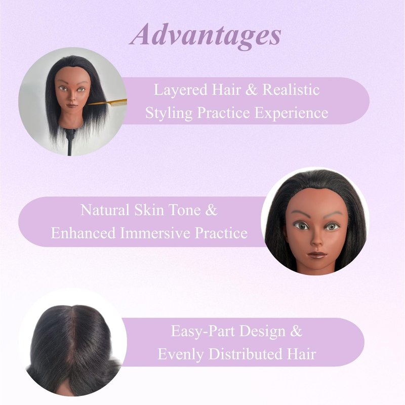 16" Black Mannequin Head with 100% Real Hair, Cosmetology Doll Training Mannequin Head for Hair Styling, Braiding Mannequin Head with Stand