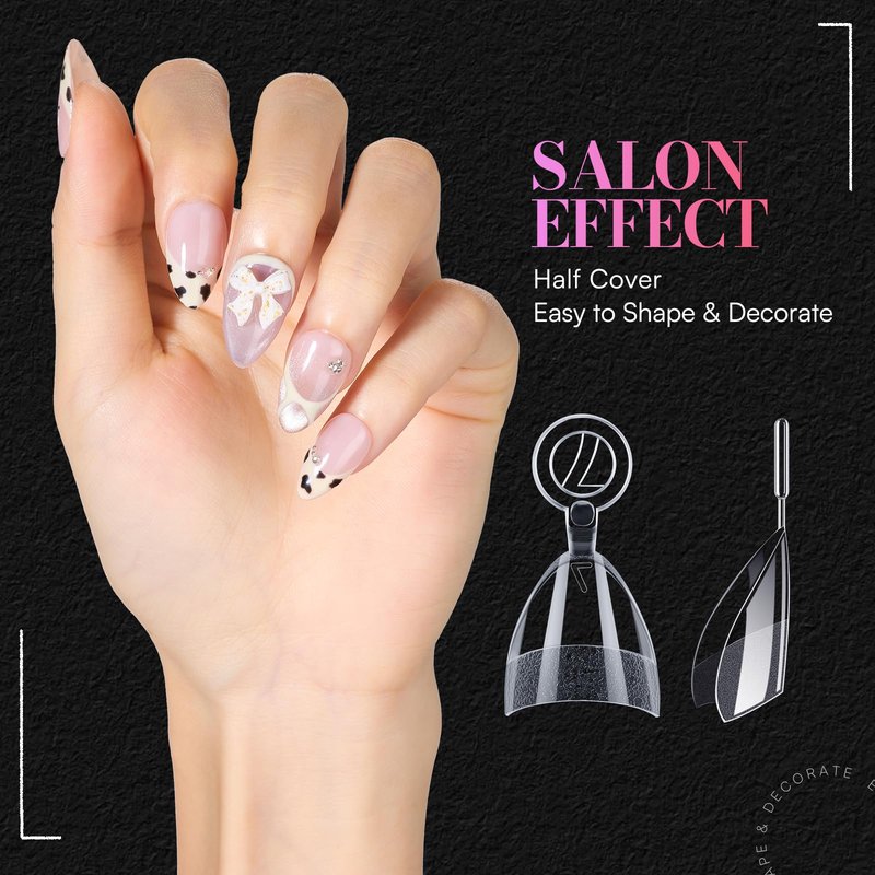 Makartt Short Almond Nail Tips: 504 PCS Half Cover Pre-shaped Acrylic Nail Tips Half Matte 15 Sizes False Nails - Easy-to-go Nail Extensions Manicure Supplies Salon Diy at Home