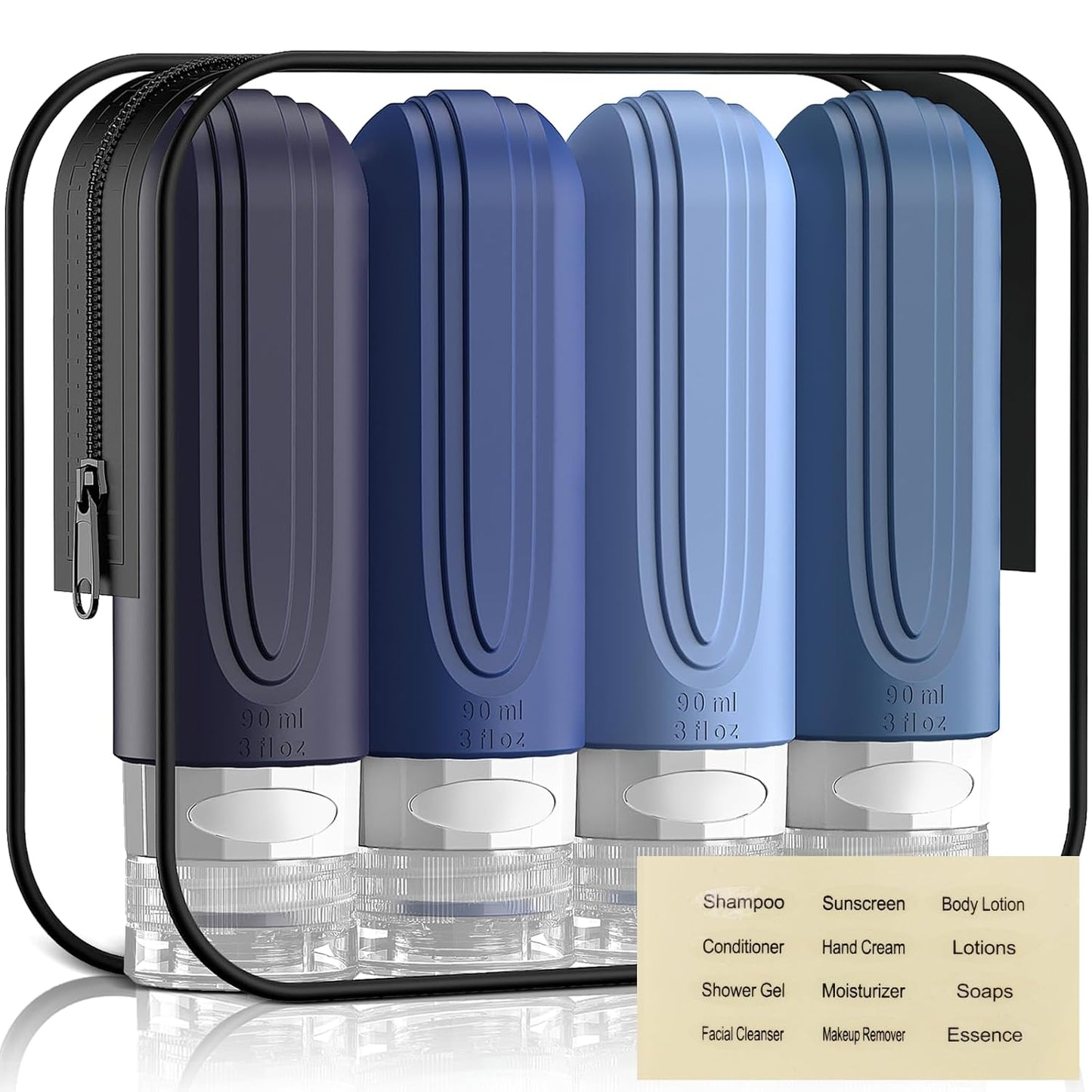 Skiennix Travel Bottles - 3oz TSA Approved Silicone Leak-Proof Containers | Blue Refillable Essentials