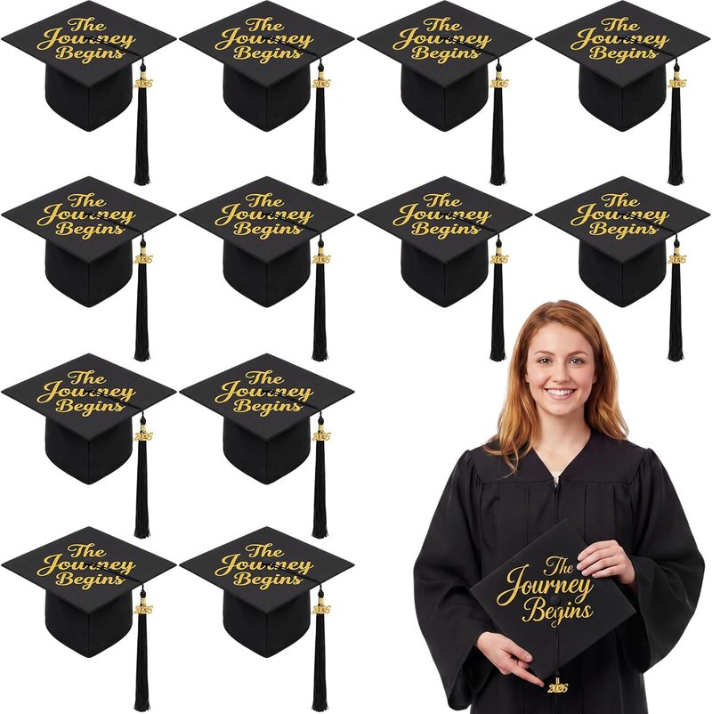 Graduation Caps Set - 12 Pcs with 2026 Tassels | Perfect for Bachelor & Master Degrees