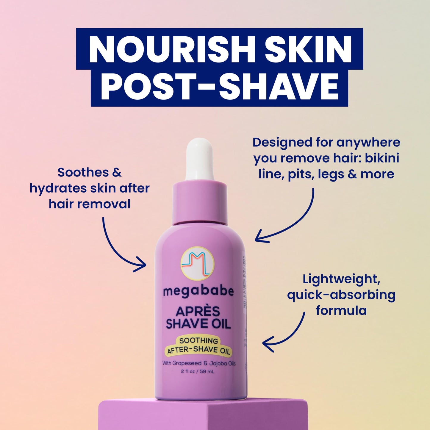Megababe Après Shave Oil | Soothing After-Shave Oil | Vacation Essential | with Grapeseed & Jojoba Oils | 2 fl oz