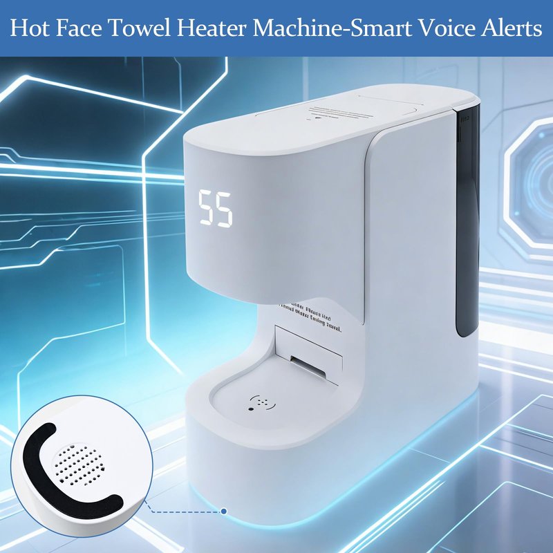 Hot Face Towel Warmer with Voice Alert - 5-Second Fast Heating & Automatic Dispenser, Constant 55°C (131°F) Temperature Control, Includes 20 Compressed Towels (Towel Machine)