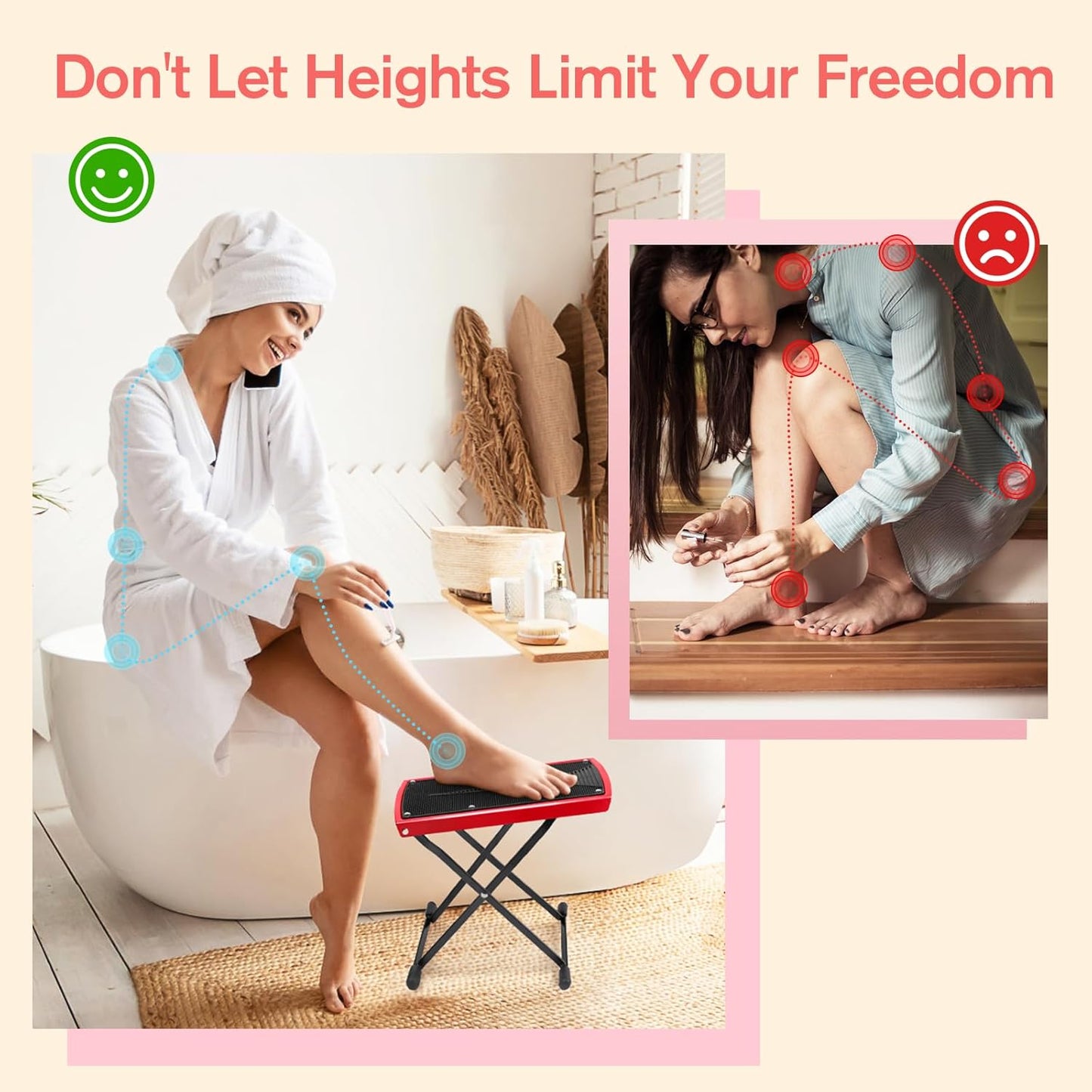 Subay Pedicure Foot Rest - 6-Height Adjustable Non-Slip Stand for Easy Home Pedicures | Red