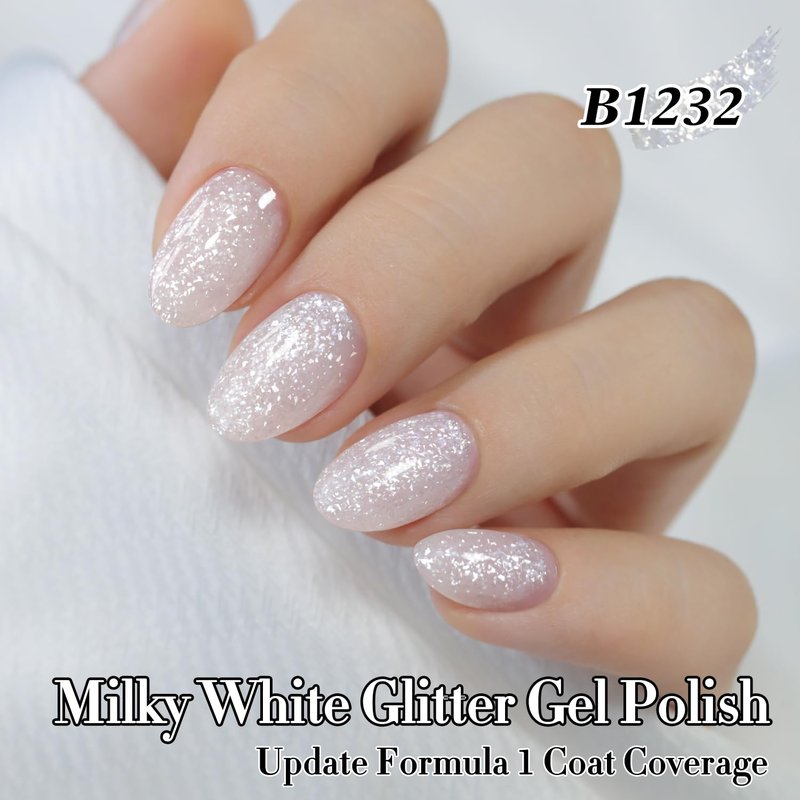 Double Rhythm 15ML Gel Nail Polish Pure Sheer Same Color Same Bottle Soak Off Gel Polish Art Manicure Salon DIY at Home for Women (White Flake Glitter-B1232)