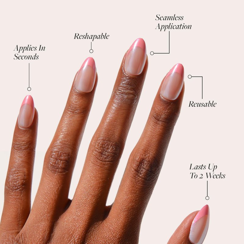 Glamnetic Press On Nails - Bubble Gum Glaze | Short Almond Pink French Tip Fake Nails with a Glaze Finish | 15 Sizes - 30 Nail Kit with Glue