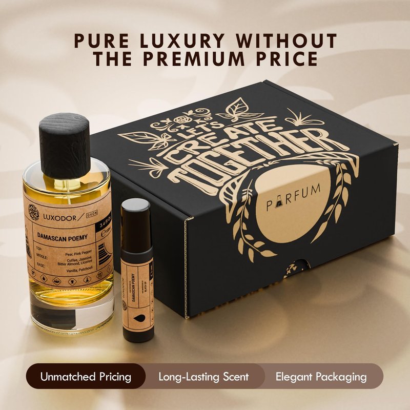Luxodor Inspired by Y S.L's B.lack O.pium 3.4 fl. oz (100ml) Damascus Poemy with Pheromone Roll-On Oil 10 ml | Women’s Dupes Fragrances | Long Lasting Perfume Vanilla for Women | Womens Perfume