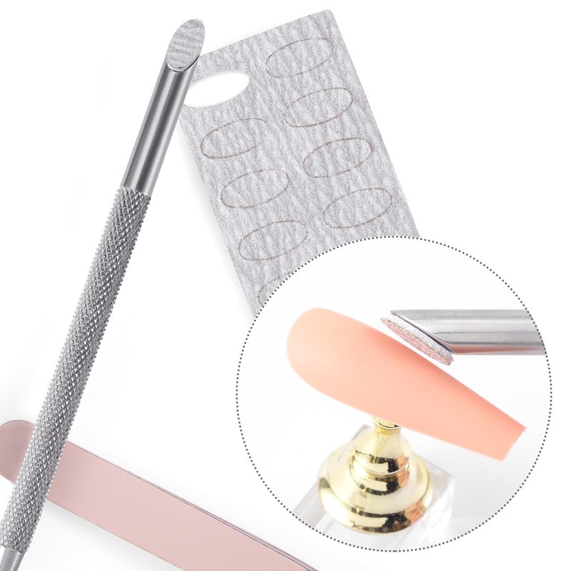 HINZIC Stainless Steel Nail Cuticle Pusher Tools Dual Ended Cuticle Remover Self-Adhesive Grey 180 Grit Sandpaper Sheets Nail Care Replacement for Women
