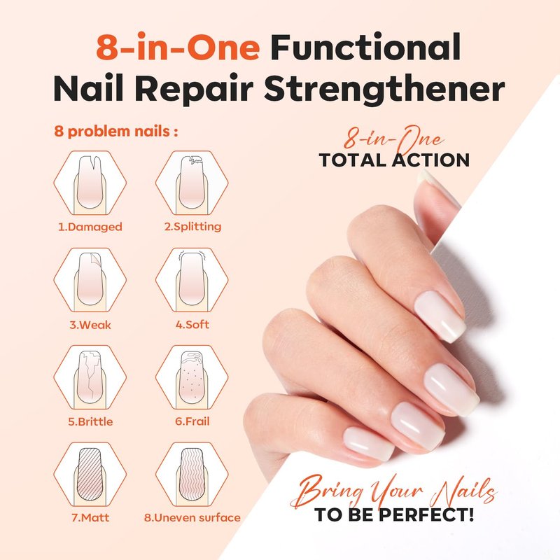 Modelones Nail Strengthener - Milky White Nail Polish for Damaged Nails | 15ml Ridge Filler & Hardener