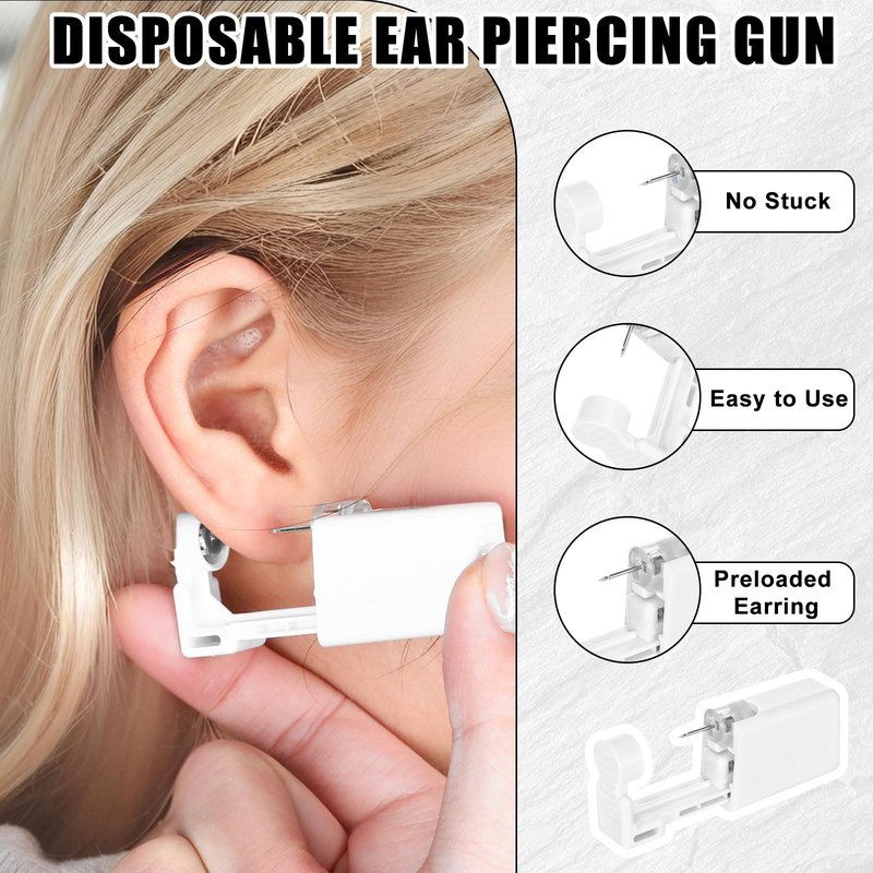 Heygueo 43 Pcs Ear Piercing Kit Disposable,Ear Piercing Gun Kit with Self Earrings and Earrings Needle,Gold Set with Multi-Sized Ears Studs(Gold)