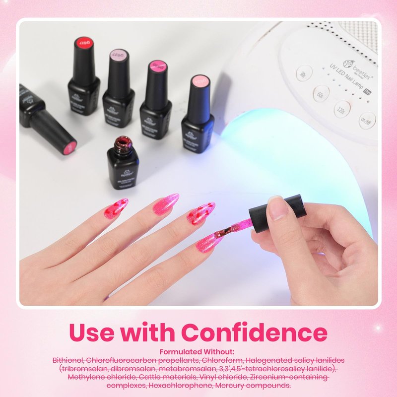 Beetles Pink Gel Polish Set - Love's Prism 25 Color Pink Gel Polish Set with Nail Tools, White Red Glitter Pearl Spring Nail Gel, Salon DIY Soak Off UV Nail Lamp Summer Gifts for Women