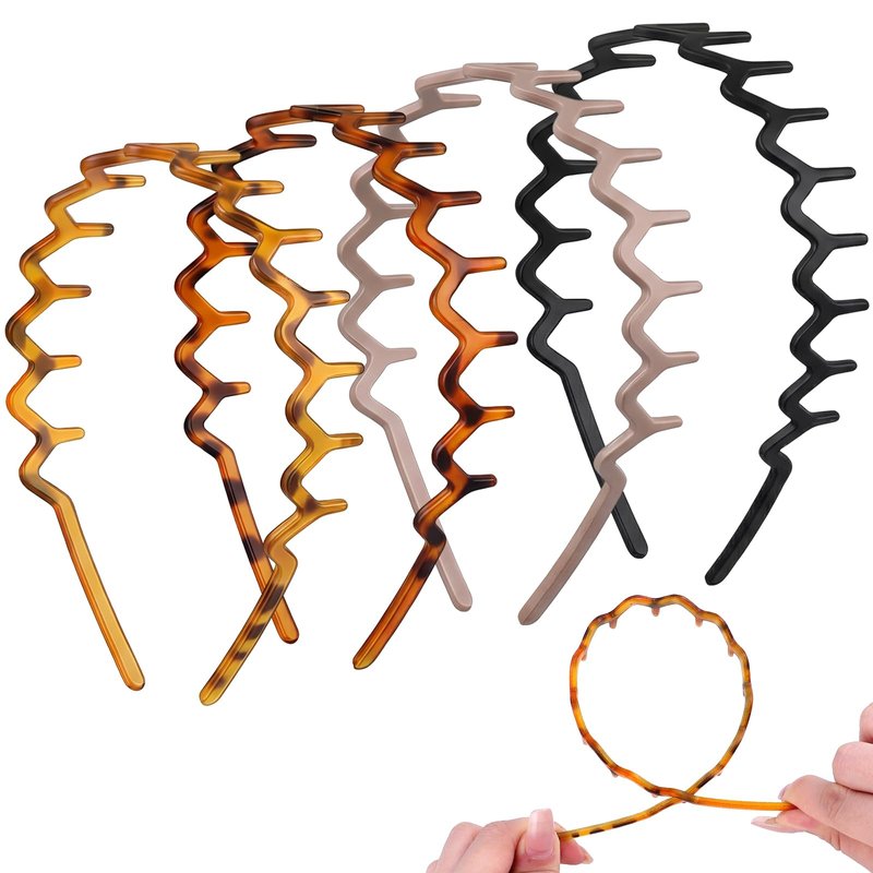 Needbrock 4 Pack Non Slip Zig Zag Headbands, Comb Headband with Teeth for Slicked Back Styles Women Men Daily Wear, Workouts, 90s Retro Hair Accessories