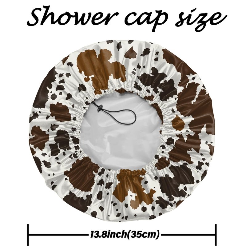 Deokke 2 PCS Shower Cap Reusable Waterproof Adjustable Double Layer Elastic Dry Hair Bathing Caps Aesthetic Cute for Women Girls-Spot Cowhide