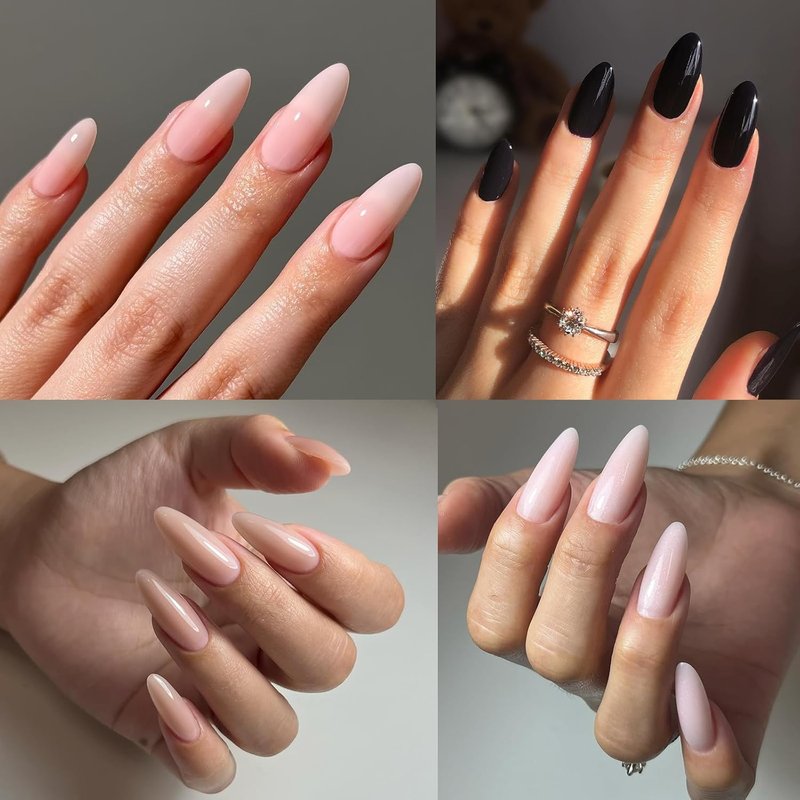 576pc Almond Press on Nails Medium Stiletto Fake Nails Press ons Acrylic Nail Press Nail Almond Glue Nails for Women, 24 Color Stick Nail Tip Artificial Fingernail Presson Nail with Glue&Tab