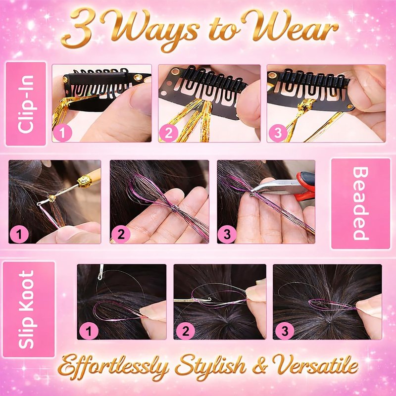 Hair Tinsel Kit - Coffee Brown 8 Pcs Glitter Extensions | 48 Inch Fairy Hair Accessories for Parties & Festivals