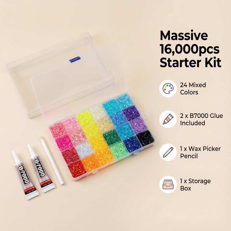 16000Pcs 3mm Rhinestones for Bedazzling, Bedazzler Kit with Rhinestones and Tools, Flatback Resin Jelly AB Colorful Rainbow Crystals Gems Set with Glue for Nail Art Crafting Clothes Crafts
