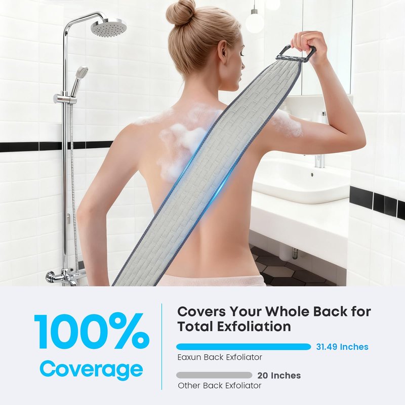 eaxun Exfoliating Back Scrubber with Plastic Handles for Shower, 36 Inches Bath Back Exfoliator Body Cleaner for Men, Women and Elderly, Dual-Sided Roughness Back Washer for Deep Cleansing