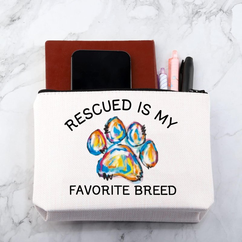MNIGIU Makeup Zipper Bag - Rescued Is My Favorite Breed | Perfect Gift for Dog Moms